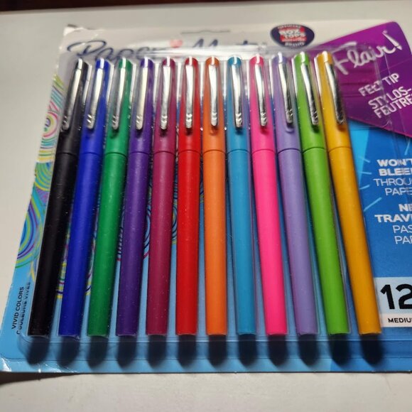 Paper Mate Flair Felt Tip Pens Medium Point (0.7mm) 12 count Markers New Ink col - Picture 5 of 12
